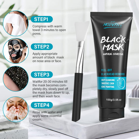 POP MODERN.C Blackhead Remover Mask Bamboo Charcoal Peel Off Mask 3-in-1 Kit for Deep Cleansing