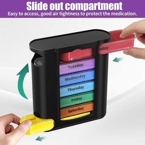 Vunpok Organizer,7 4 7 4.0) Weekly Pill Day Pill Organizer Times a Day Medication Reminder, Medicine Organizer