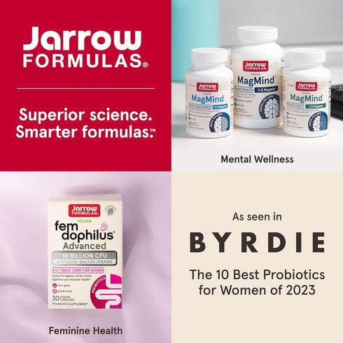 Jarrow Formulas Fem-Dophilus Advanced Probiotics, 10 Billion CFU, 6 Strains for Vaginal, Urinary Tract Support, 30