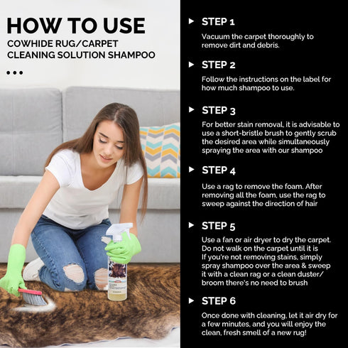 Rodeo Cowhide Rug/Carpet Cleaning Solution Shampoo - Deep Cleaning Spot Cleaner for Hide Rugs & Upholstery - Lemon