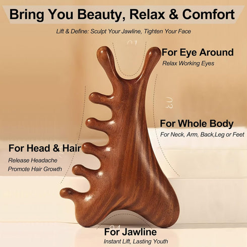 Tiyoha 4 1 in Wooden Head Scalp Comb Massager for Hair| Face| Eye Around|Neck|Whoe Body|Sandalwood Gua Sha Scraping