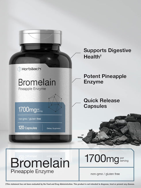 Horbaeach Bromelain 1700 mg | 120 Capsules | Supports Digestive Health | Non-GMO, Gluten Free