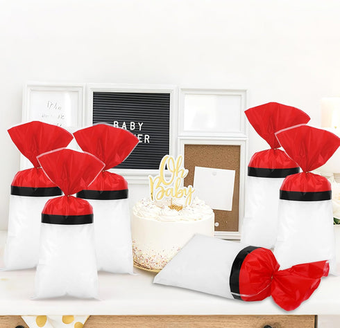 SAVITA 100pcs 100 Packaging Red and White Cartoon Theme Cellophane Treat Bags, Animation Party Favor Gift Bags