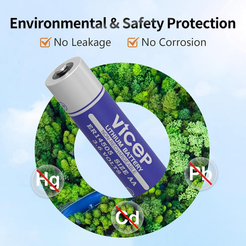 ViCep 6-Pack ER14505 3.6V LS14500 2700mAh AA Lithium Battery Li-SOCL Compatible for Home Security System, Meter Reading
