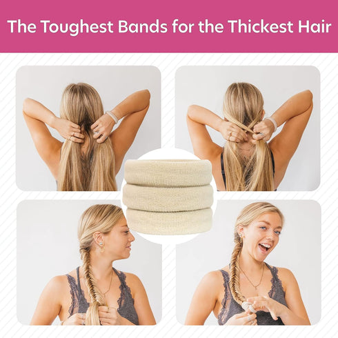 Large Hair Ties for Thick Hair, Non-Slip Seamless Ponytail Scrunchies, Blonde, 3 Pcs