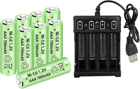 Fytoo 8PCS 1.2V 700mAh Ni-Cd AAA Battery with USB Charger for Wireless Microphone, Electric Toys, RC Mouse, Calculator, Shaver, Keyboard, Household Appliances, Solar Light Rechargeable Battery