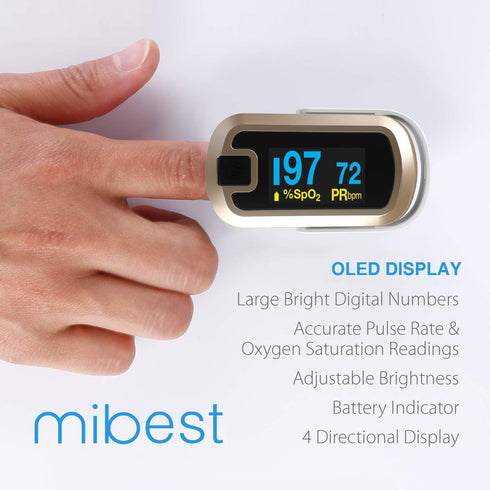 mibest OLED Finger Pulse Oximeter, O2 Meter in Dual Color White/Luxury Gold
