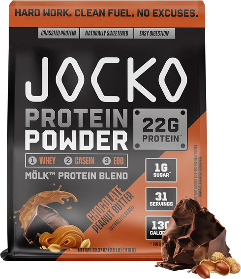 Jocko Moelk Whey Protein Powder - 22g Sugar Free Monk Fruit Blend, Muscle Recovery & Growth, 31 Servings, Chocolate