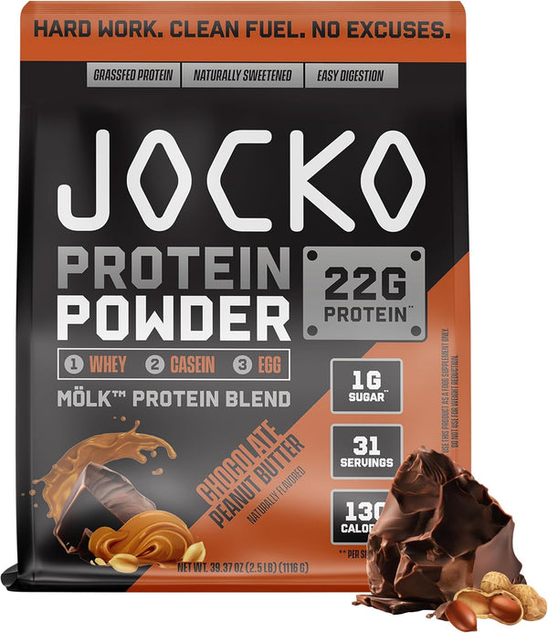 Jocko Moelk Whey Protein Powder - 22g Sugar Free Monk Fruit Blend, Muscle Recovery & Growth, 31 Servings, Chocolate
