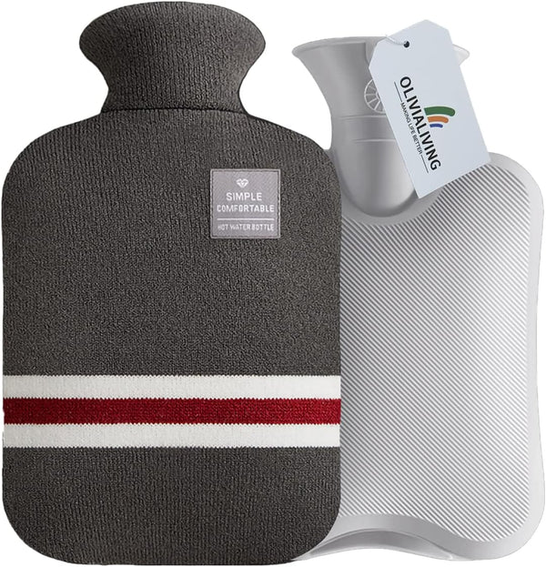 Hot Water Bottle with Classic Striped Cover, 2L for Menstrual Cramps, Neck and Shoulder Pain Relief, Hot & Cold Therapy