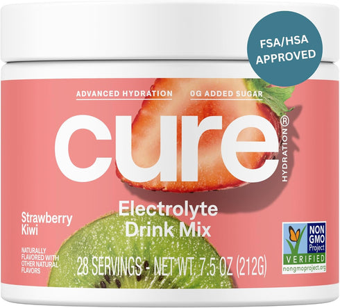 Cure Hydration Plant-Based Electrolyte Drink Mix, No Added Sugar, Coconut Water Powder, Vegan, 28 Servings Jar -