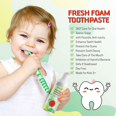 Pegciz 3 Foam Toothpaste Kids, Toddler Foam Toothpaste with Low Fluoride for U Shaped Toothbrush, Foaming Toothpaste