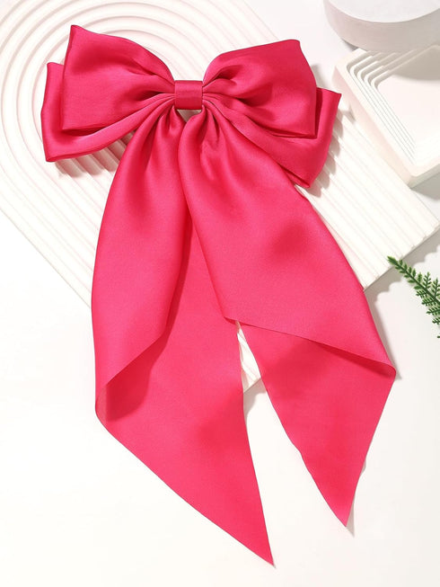 Satin Big Hair Bows Clips for Women, Large Hot Pink Hair Accessories, Pack of 2