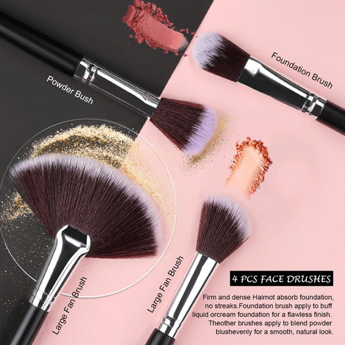 SOLVE Makeup Brush Set, 32 Pieces Professional Brushes Kit, Wooden Handle, Black