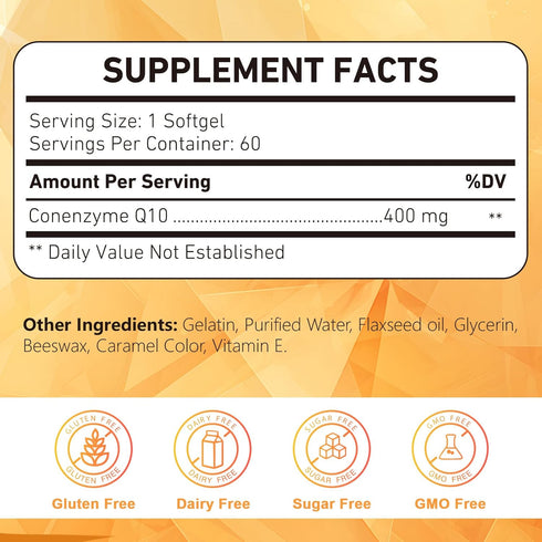 KFG CoQ10 400mg Softgels, Coenzyme Q10 Supplements Support Heart Health, Cardiovascular Health, Immune System & Cellular Energy Production, Gluten Free
