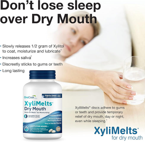 Oracoat XyliMelts Dry Mouth Relief Oral Adhering Discs, Non-Acidic, Time Release for up to 8 Hours, 230 Count