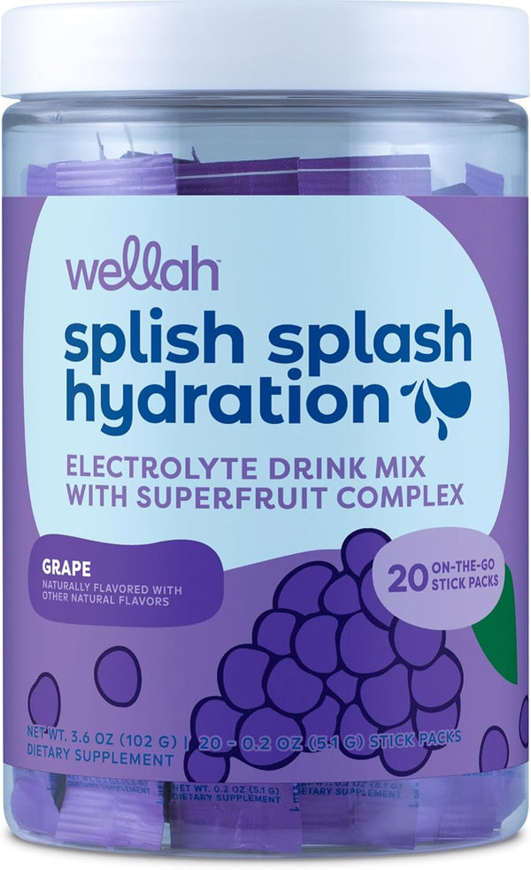 Splish Splash Hydration (Grape Flavor) - 20 Stick Packs Electrolyte Drink Mix with Superfruit Complex