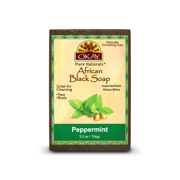 OKAY Pure Naturals African Black Soap, Peppermint, 5.5oz / 156gr