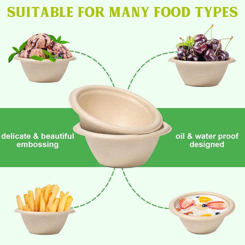 8oz Small Paper Bowls Disposable, 150 Pack Compostable Heavy Duty Bowls for Ice Cream, Desserts, Soup, Snack