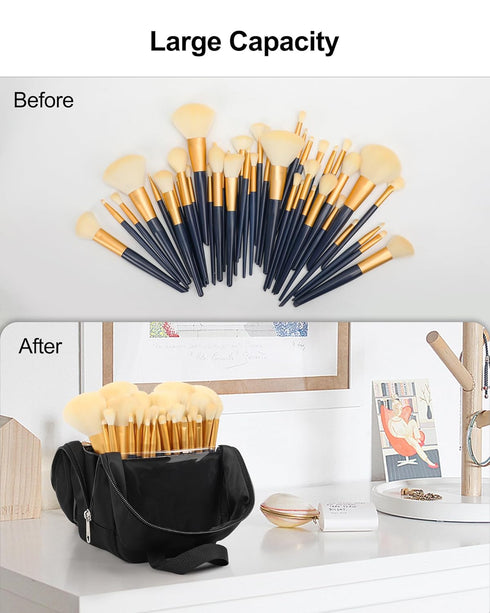 MONSTINA Makeup Brush Organizer Bag, Large Capacity Portable Stand-Up Holder for Professional Makeup Brushes