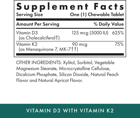 MICHAEL'S Health Naturopathic Programs Vitamin D3 with K2 - 90 Chewable Tablets, Apricot Flavor