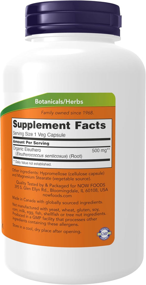 NOW Supplements, Eleuthero (Eleutherococcus senticosus) 500 mg, Adaptogenic Herb*, 250 Veg Capsules