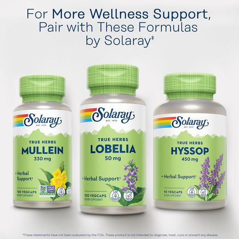 SOLARAY Mullein Leaf 330 mg, Vegan, Non-GMO, 100 Servings, 60-Day Guarantee