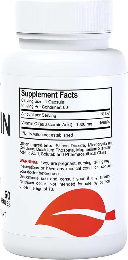 Vitamin C – Antioxidant and Immune Support - 60 Capsules – 60 Day Supply