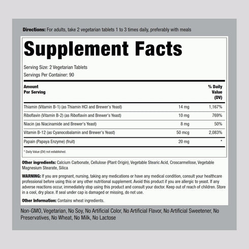 Piping Rock Vitamin B Complex | 180 Tablets | with B12 | Vegetarian, Non-GMO, Gluten Free Supplement