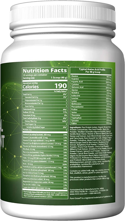 MRM Nutrition Veggie Meal Replacement Protein | Vanilla Bean Flavored | 28 Servings