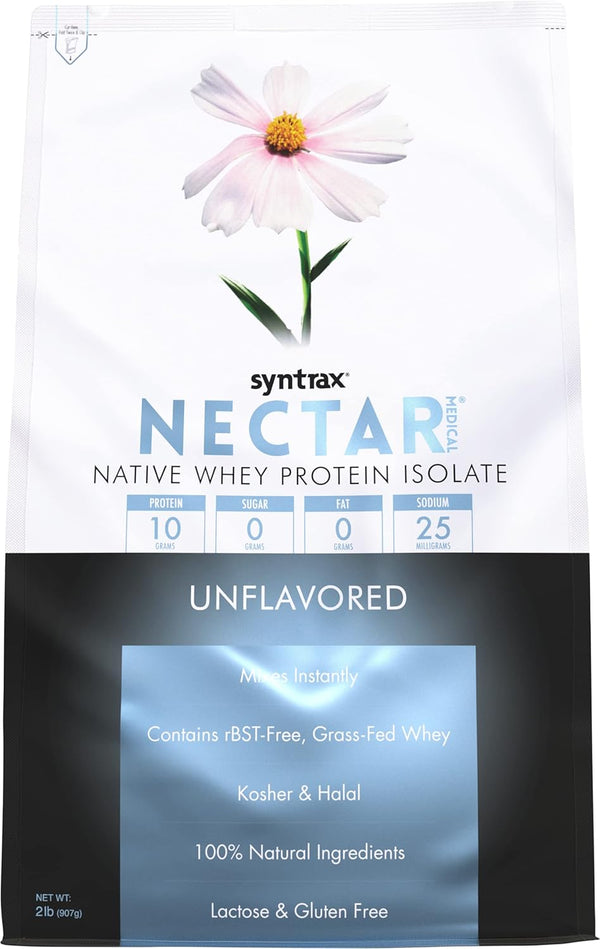 Syntrax Nutrition Nectar Medical - 100% Whey Protein Isolate, 100% Natural Ingredients, Unflavored, 2 lbs