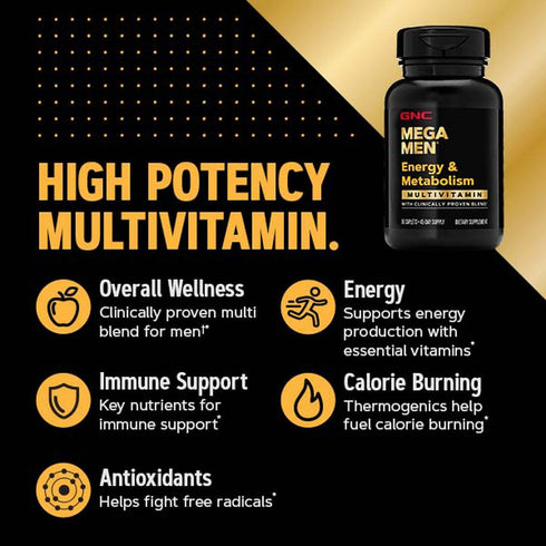 GNC Mega Men Energy & Metabolism Multivitamin, Antioxidants and Increased Calorie Burning, 180 Count