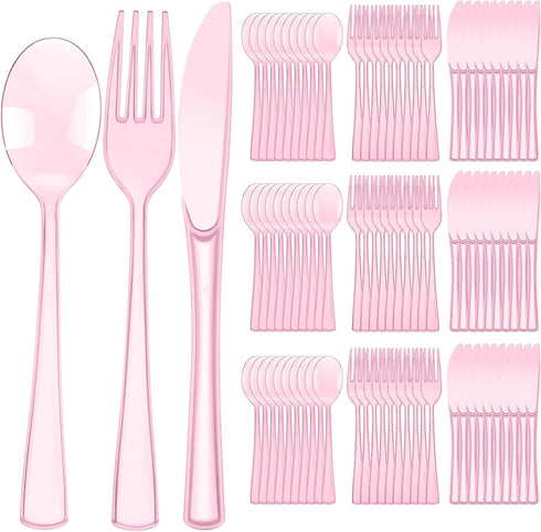 150 Pieces Disposable Cutlery Set, Heavy Duty Plastic Silverware, 50 Forks, 50 Knives, 50 Spoons for Everyday Use