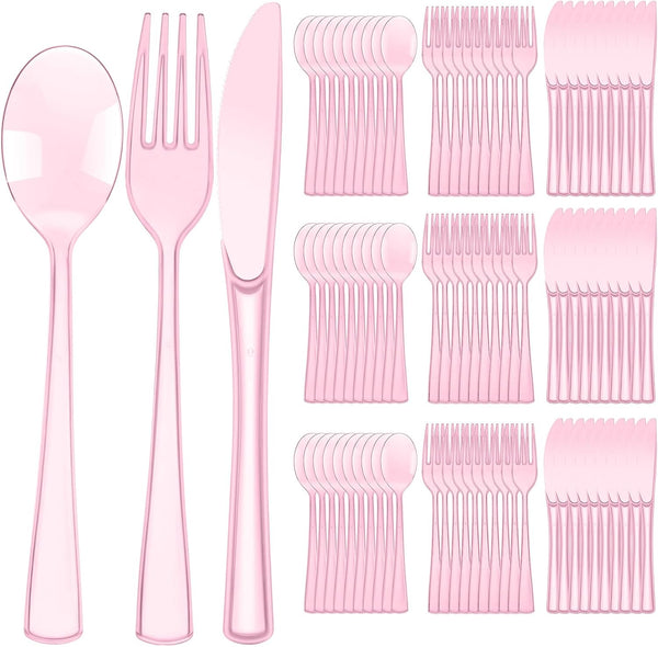 150 Pieces Disposable Cutlery Set, Heavy Duty Plastic Silverware, 50 Forks, 50 Knives, 50 Spoons for Everyday Use