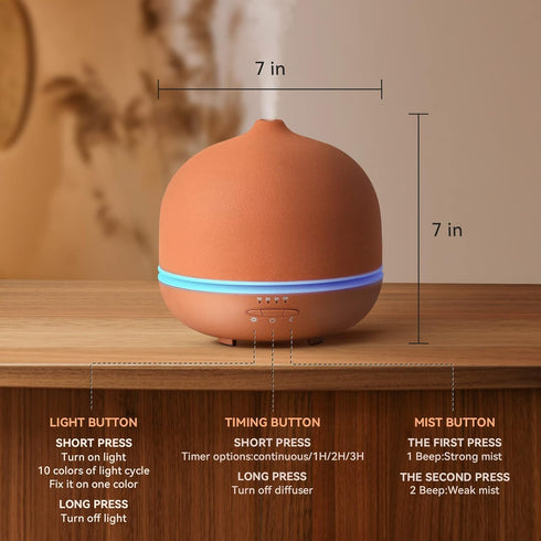 Room,500ml 4 10 Settings Stone Diffusers for Essential Oils Large Handmade Ceramic Diffuser with Timer & Ambient Light