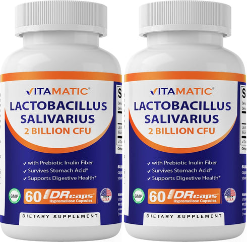 Vitamatic Lactobacillus Salivarius, 2 Billion per DR Capsule, 60 Count for Digestive Support