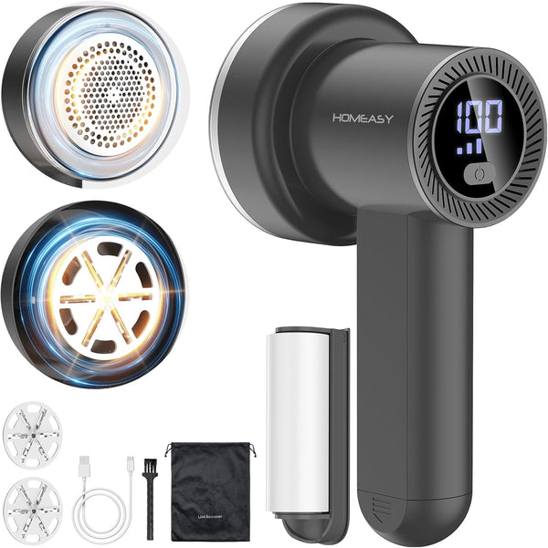 Fabric Shaver Fuzz Remover, HOMEASY Electric Lint Remover with 3 Blades & LED Display for Sweater