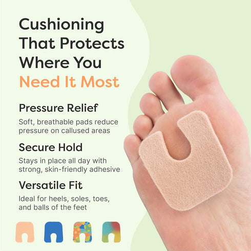 Pack 24 1/8 ZenToes U-Shaped Felt Callus Pads | Protect Calluses from Rubbing on Shoes | Reduce Foot and Heel Pain |