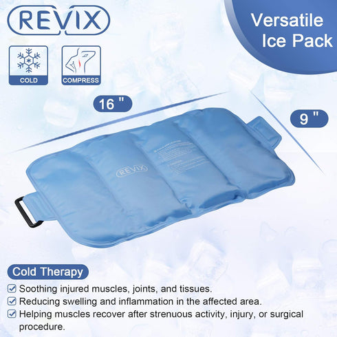 REVIX Gel Ice Pack for Back Injuries and Pain Relief - Soft Plush Lining Ice Wrap (16 × 9 ")