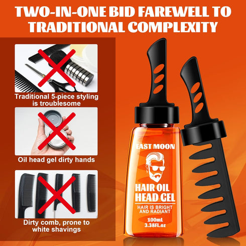 Men Hair Styling Gel with Comb, 2 in 1 Wax Gel for Long Lasting Fluffy Hair, 100ml