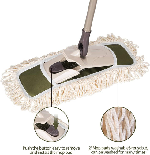 Eyliden Dust Mop with 2 Reusable Washable Pads, Height Adjustable Handle for Wet & Dry Floor Cleaning