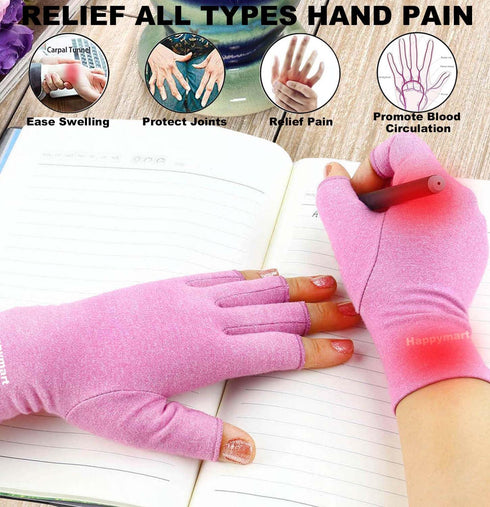 2 Pairs Hand Compression Arthritis Gloves for Pain Relief, Carpal Tunnel, Joint Support, Fingerless Driving Gloves