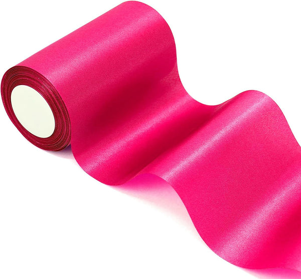 6 inch x 24 Yards Long Hot Pink Satin Ribbon, Wide Solid Fabric for Wedding, Birthday Party Decoration