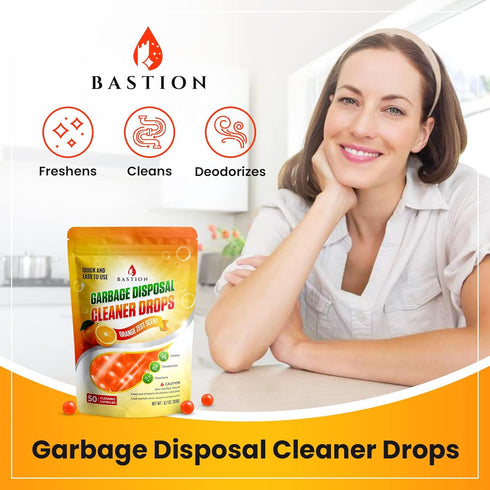 Garbage Disposal Cleaner and Deodorizer Drops, 50-Count, Orange Zest Scented Kitchen Sink Freshener Pods