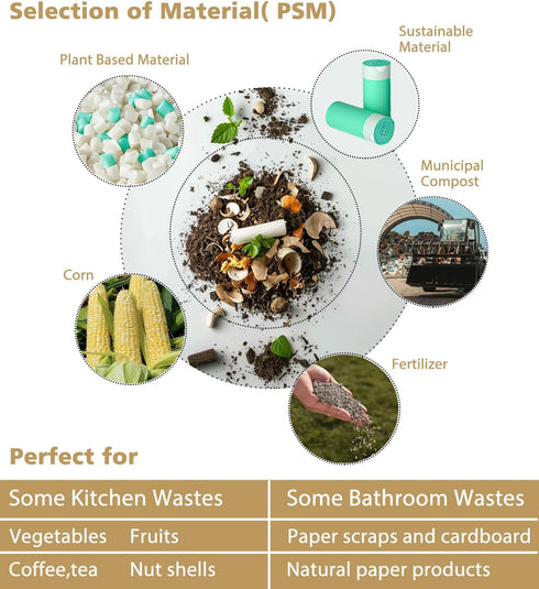 AYOTEE Small Trash Bags, 2 Gallon Drawstring Compostable Trash Bags, 50 Count Green Bathroom Waste Basket Liners