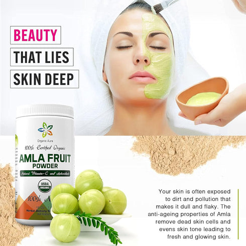 Certified Organic Aura Amla Powder - 16Oz (1Lb) - Powerhouse of Natural Vitamin C & Antioxidants