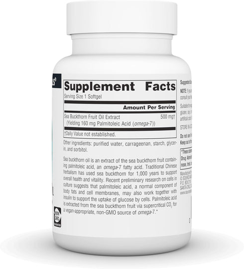 Source Naturals Omega-7 Sea Buckthorn Fruit Oil - Non-GMO, Vegan-Sourced for Health - 60 Softgels