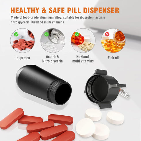 2 Packs Pill Keychain, Waterproof Pill Holder, Portable Aluminum Alloy Container for Outdoor Travel, Small Pocket Pill
