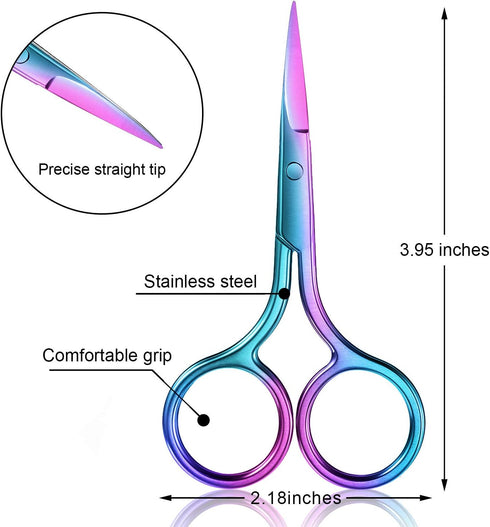 Mudder 3 Pack Small Nose Scissors for Facial Hair Trimming, Mini Beauty Stainless Steel Grooming Scissors (Rainbow