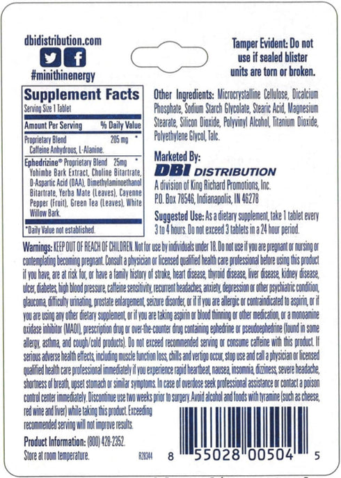 Mini Thin | Two-Way Action Caffeine Pills - High Speed Energy and Enhanced Stamina - 205mg Caffeine